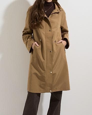 parka s: Ženska parka/jakna sa kapuljačom – karamel/bež boja - Kroj do kolena — 1