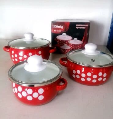 Šerpe: Set malih emajl šerpica Konig - 2500 din
 0,3l 0,5l 1l — 1