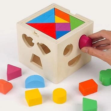 Kocke za decu: Drvena edukativna kocka – sorter oblika i tangram 2-u-1 - Materijal — 5
