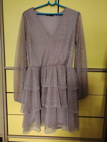 helanke sa slicem: Bershka S, color - Beige, Evening, Long sleeves — 1