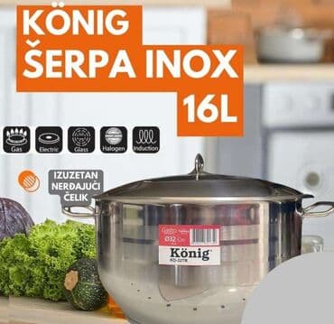 lidl poklopci za tegle: Masivna Inox šerpa sa debelim dnom i metalnim poklopcem. 11l-5500 din — 1