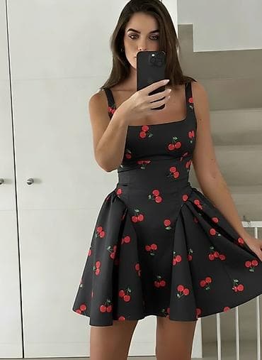 balextra haljine: 🍒Mini haljine sa širokom suknjom i cvetnim/voćnim printom
✅2800 din — 1