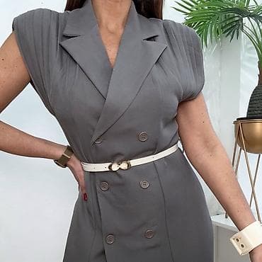 Women's Sweatsuits: Elegantna midi haljina bez rukava sa rever kragnom i dvorednim — 7