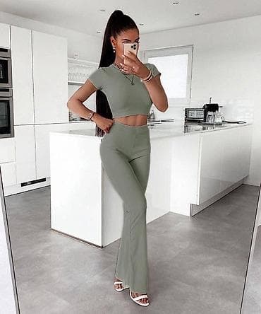 kompleti zenski za svadbu: Ženski komplet: kratka majica i pantalone sa blagim zvonom/zvonarice — 6