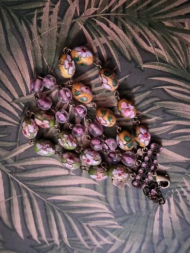 helanke sa kompresijom: Ogrlica sa ručno oslikanim perlama i detaljima od metala - Troslojna — 2