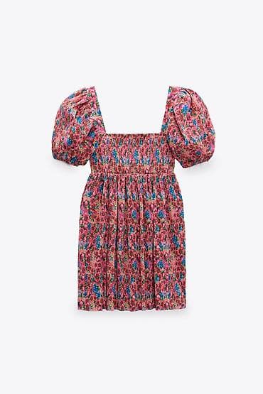 sorc m: Floral mini haljina sa puf rukavima - Print: gust cvetni dezen u — 1