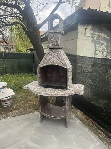 kamin pec na drva: Vrtni roštilj/pečenjara od betona sa dimnjakom - Materijal: armirani — 3