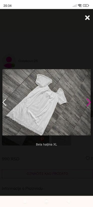 Women's Clothing: Bela haljina – veličina XL - Kroj: ravna, ležerna silueta sa — 2
