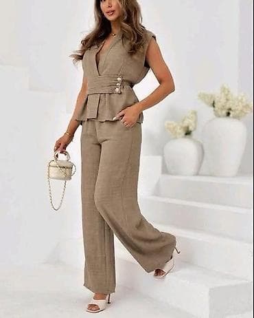 parka s: Ženski elegantni komplet – prsluk top + široke pantalone - Kroj: bez — 3