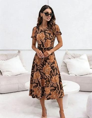 lisca: Ženska midi haljina s floralnim printom i pojasom - Kroj: A‑linija — 4