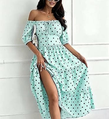 haljine mint boje: Haljina na tufne – bardot kroj. - Kroj: gola ramena sa elastičnom — 6