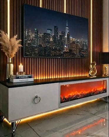 ikea ormarići i komode: TV komoda sa ugrađenim električnim kaminom i LED ambijentalnim — 4