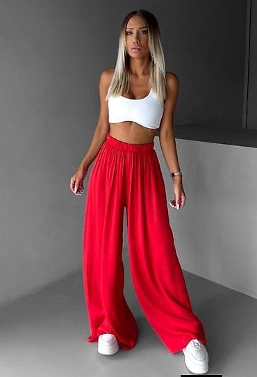 Women's Pants, Jeans, Shorts: Ženske široke pantalone s visokim strukom - Kroj: ekstra široke — 1