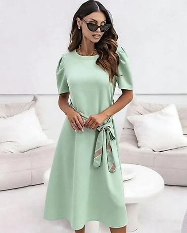 satenski bebi dol: Midi haljina sa kratkim rukavima i dekorativnim pojasom - Kroj — 3