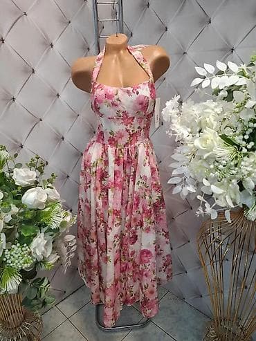 wedding accessories near me: ROMANTIČNA LETNJA HALJINA SA CVETNIM MOTIVOM I VEZIVANJEM OKO VRATA — 3