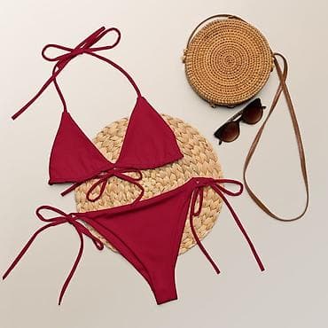 zara basic sako: Ženski bikini set – trouglasti gornji deo i donji deo sa vezivanjem - — 5