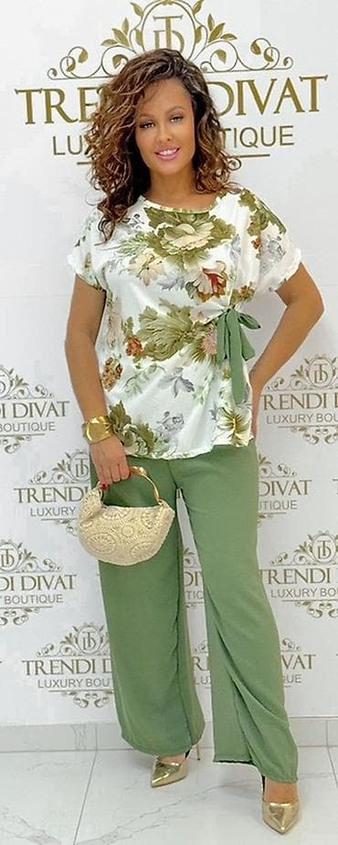 bluza xl: 💫Damski komplet – lagane letnje pantalone i bluzа sa cvetnim printom i — 3