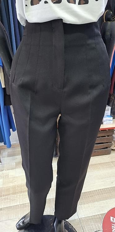 sorc m: Crne ženske elegantne pantalone sa visokim strukom - Kroj: visok — 2