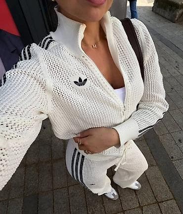 Gornji i donji deo: Ženski Adidas komplet – pleteni tracksuit u krem/beloj boji I — 1