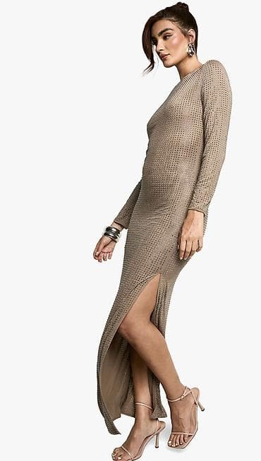 papuče na platforme: Boohoo haljina, veličina 40. - Duga, uska silueta sa bočnim prorezom — 2
