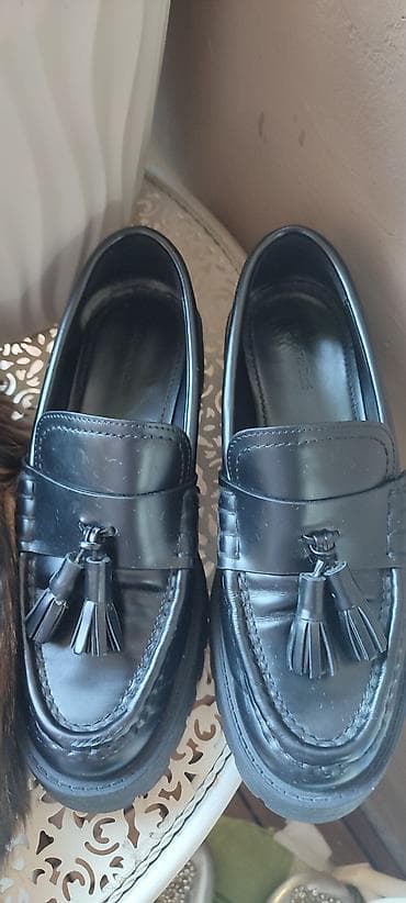 cipele zenske mokasine: Massimo Dutti br 37,ug23,kozne,visoki sjaj,preudobne,kao nove.Teget — 1