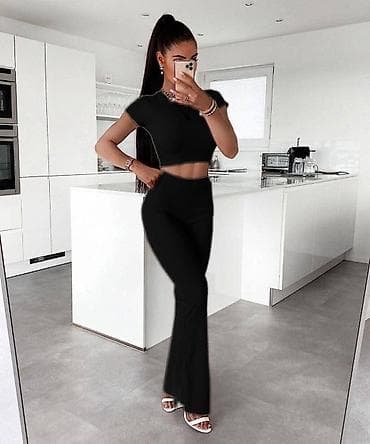 kompleti zenski za svadbu: Ženski komplet: kratka majica i pantalone sa blagim zvonom/zvonarice — 1