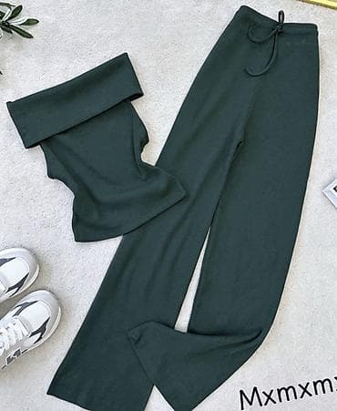 Kompleti: Ženski komplet – top na preklop bez naramenica + pantalone ravnog — 4