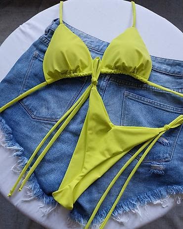 97 bele: Ženski bikini kupaći kostim – neon žuto - Model: trouglasti gornji — 2