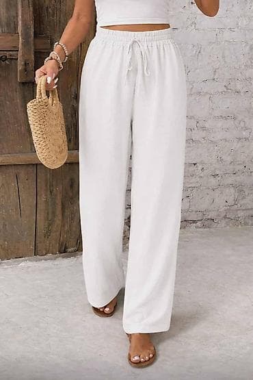 torbe sa stampom: Ženske široke pantalone od viskoze - Materijal: viskoza (lagana — 6