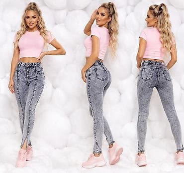 Ženske skinny farmerke – svetlo plavi acid wash - Visok struk koji