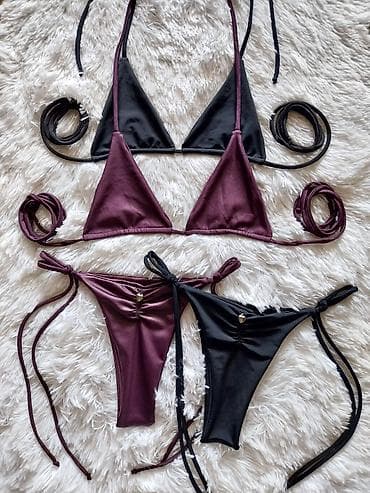 kupaci sa dubokim donjim delom: Dvodijelni bikini set – trouglasti top i gaćice sa vezivanjem sa — 1