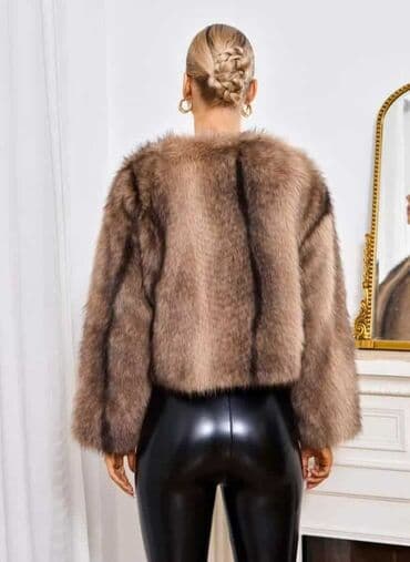 vuneni kaputi beograd: One size, Sa postavom, Veštačko krzno, bоја - Braon — 2