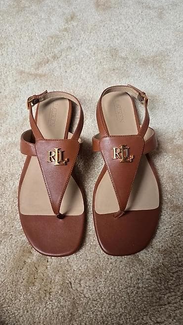 ženske sandale ravne: Lauren Ralph Lauren ženske sandale – kožne japanke sa kaišem - Model — 4