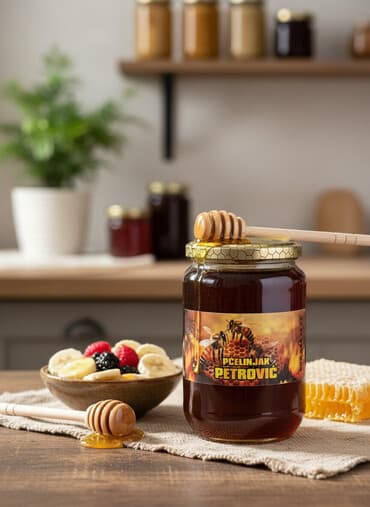 ugaone garniture na p: Prirodni med – Pčelinjak Petrović - Staklena tegla sa metalnim — 1