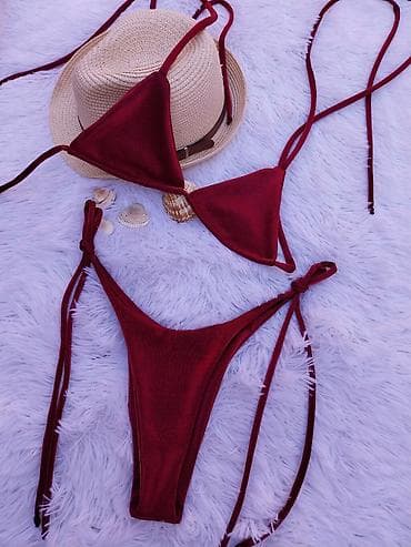 kupaći za debele žene: Dvodelni kupaći kostim – bordo - Model: trokutasti gornji deo sa — 3