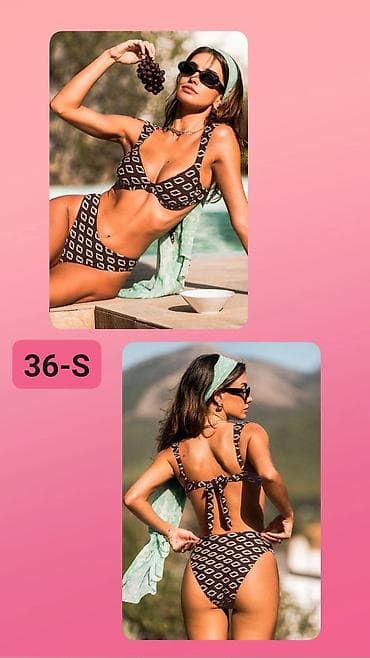 Dvodijelni ženski bikini – veličina 36/S. - Dizajn: crno-braon osnovа