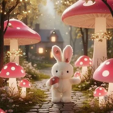 Beli zec sa dugim ušima koje imaju ukrase u obliku pečurki i veliku — 2