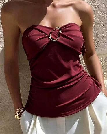 dior beograd: Elegantan ženski top bez bretela sa dekorativnim metalnim prstenom sa — 3