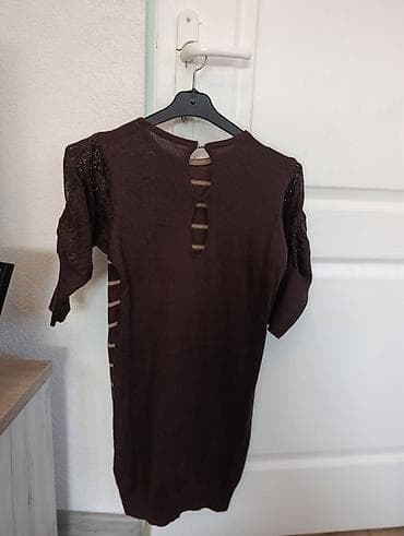 Venčanice i aksesoari: Pletena haljina/tunika sa prugama – braon - Model: uska, ravna — 2