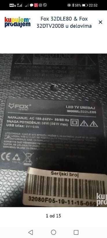rep za sirene: Fox 32DLE80 i Fox 32DTV200B – delovi za TV Dostupne komponente: - — 2
