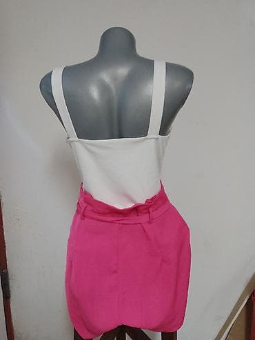siroko: AMISU ženski letnji komplet – bela top majica na bretele + visoki pink — 2