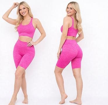 Ostala ženska odeća: Ženski sportski komplet – top i biciklističke helanke, pink - — 1