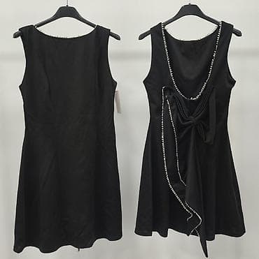 mango zenske haljine: Koktel haljina – crna mini silueta sa perlama i velikom mašnom 1800 — 5