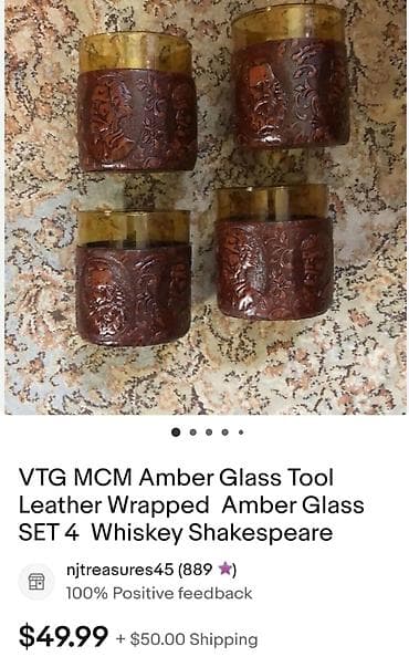 stona brusilica: Servis,rucni rad, duvano staklo,koza za zestoko pice iz 60,70ih.god — 6