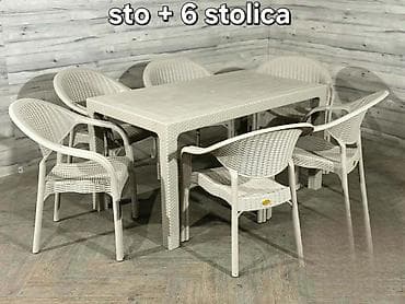 beli retro namestaj: Baštenski/trpezarijski set: sto + 6 stolica - Komplet obuhvata: 1 — 1