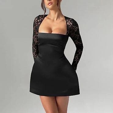 Suknje: Elegantna mini haljina sa čipkastim rukavima - Model: uska mini — 1