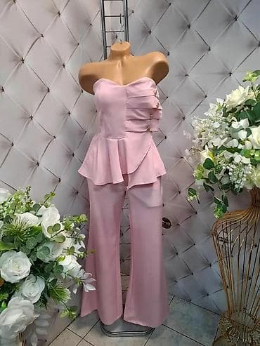 ženski kombinezoni h: Elegantni ženski komplet – top bez bretela i pantalone sa širokim — 4