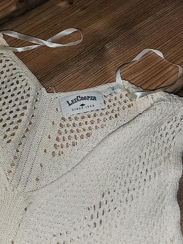 prsluk ženski: Lee Cooper pleteni prsluk bez rukava, krem/bele boje, sa resama. - — 3