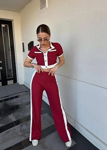 Lične stvari: Dvoslojni ženski komplet – crop kardigan top i široke pantalone - — 3