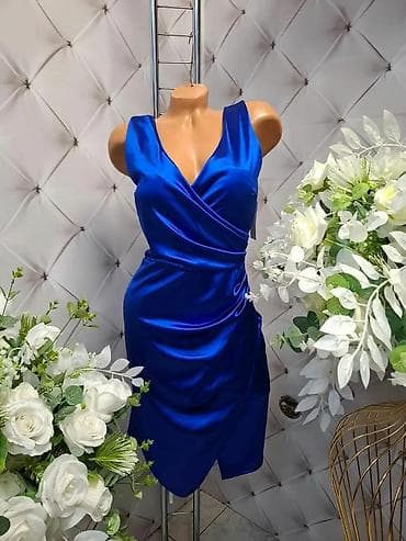 Haljine: Saten haljina midi dužine – elegantan model sa preklopom - Materijal — 1